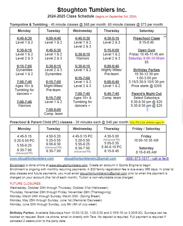 1 page schedule pdf